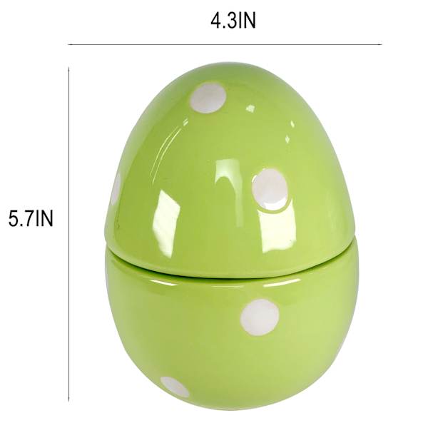 Homespun Easter Green & White Polka Dot Ceramic Egg Jar, 6"