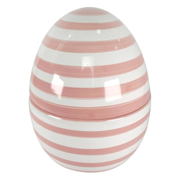 Homespun Easter Pink & White Striped Ceramic Egg Jar, 7"