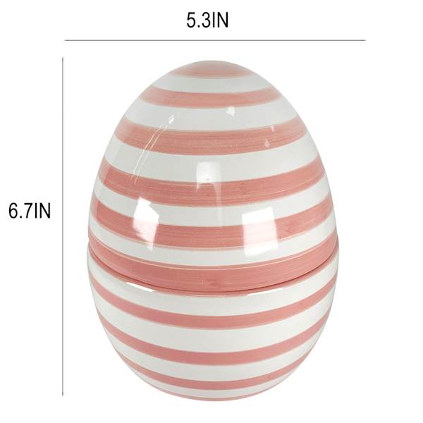 Homespun Easter Pink & White Striped Ceramic Egg Jar, 7"