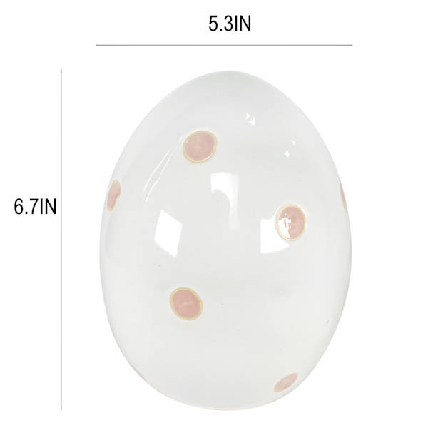 Homespun Easter Pink & White Polka Dot Ceramic Egg, 7"