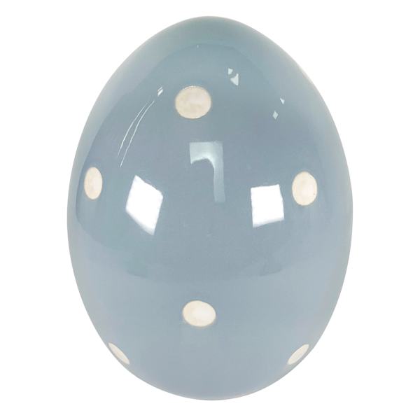 Homespun Easter Blue & White Polka Dot Ceramic Egg, 7"