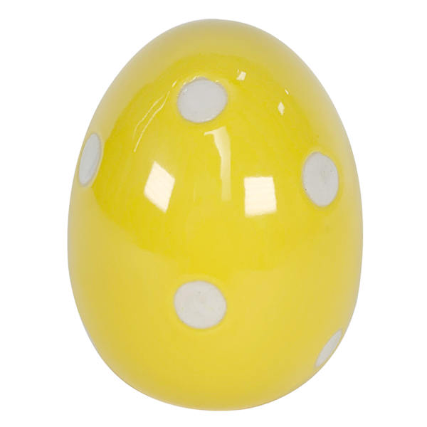 Homespun Easter Yellow & White Polka Dot Ceramic Egg, 4"
