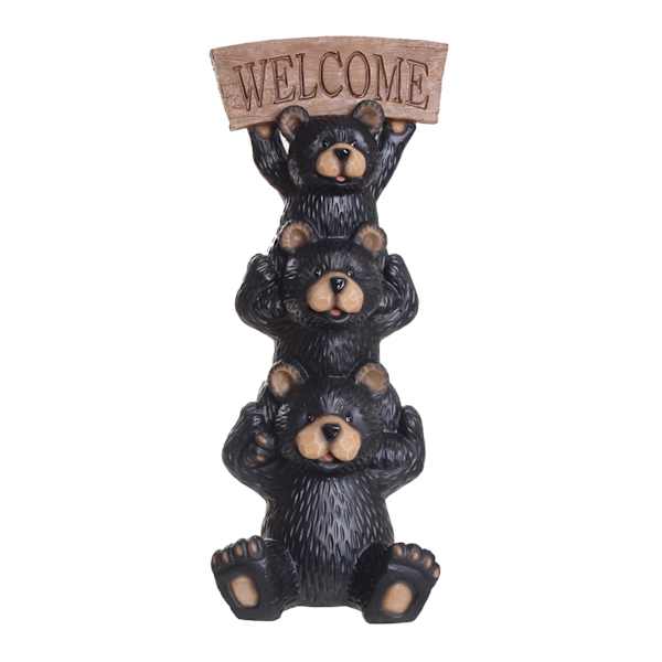 Stacked Welcome Bear Outdoor Garden Statue, 19.5"