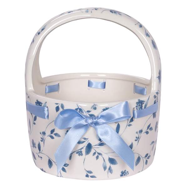 Providence Blue & White Floral Ceramic Basket, 6"