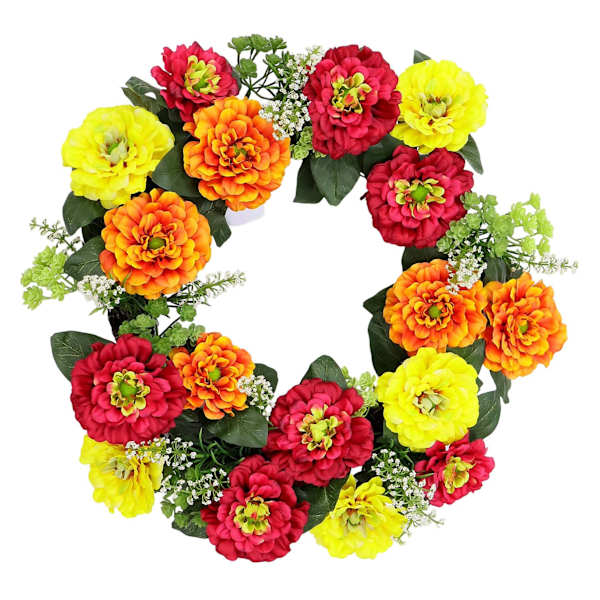 Red, Yellow, & Orange Zinnia Wreath, 22"