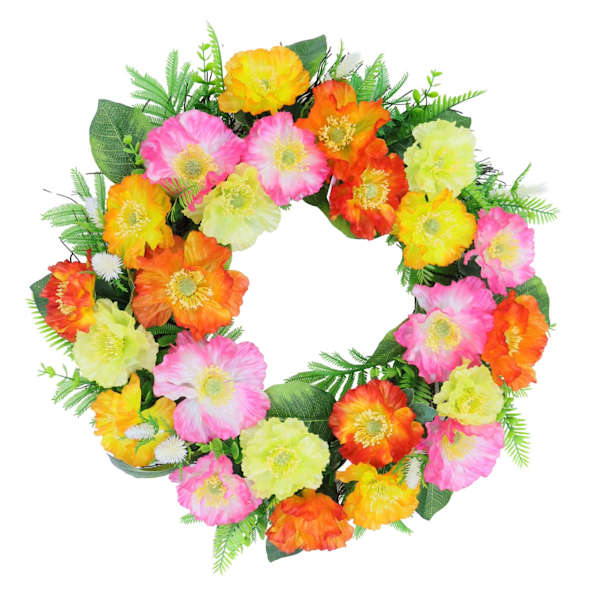 Multicolor Poppy & Thistle Spiral Vine Wreath, 22"