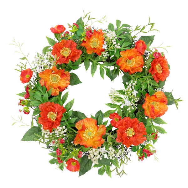 Dark Orange Poppy Wreath, 24"