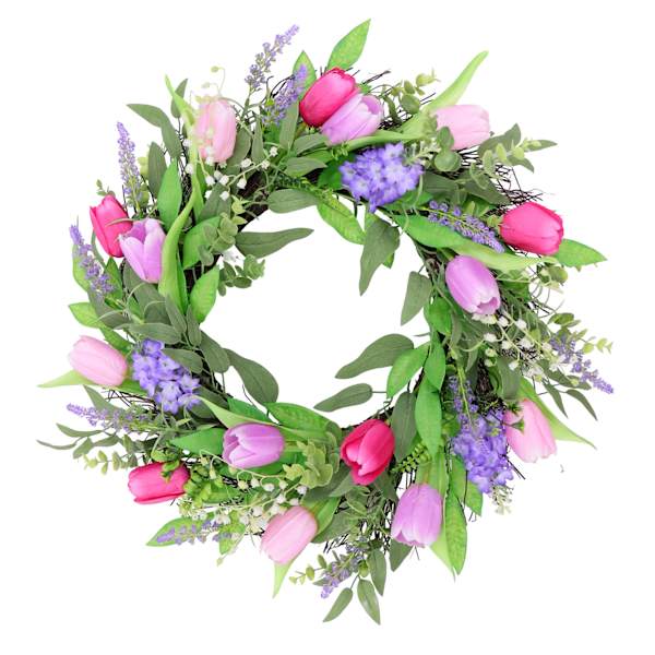 Tulip & Lavender Grapevine Wreath, 22"