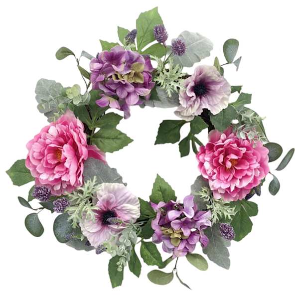 Pink Poppy & Peony Mix Wreath, 22"