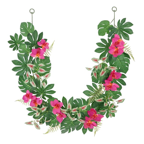 Pink Orchid with Mixed Tropical Leaves Garland, 72"