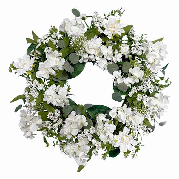 White Hydrangea & Leaves Wreath, 22"