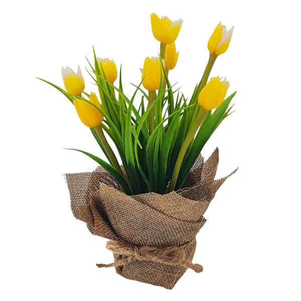 Yellow Tulips in Flax Fabric Bag, 8"
