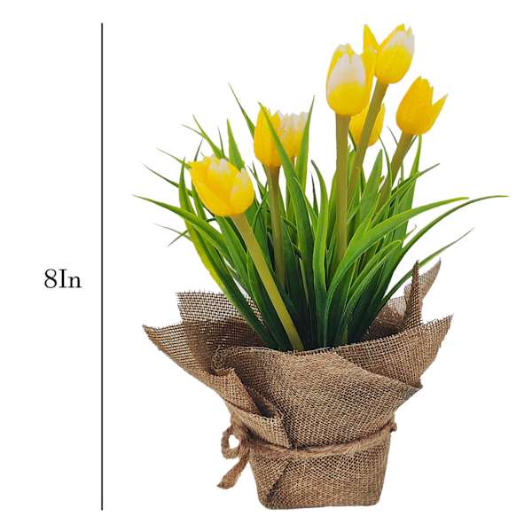 Yellow Tulips in Flax Fabric Bag, 8"