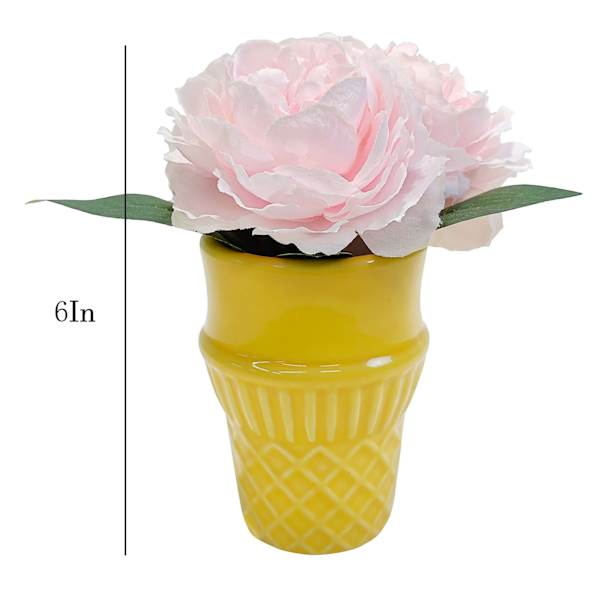 Pink Peony with Ice Cream Cone Vessel, 6"