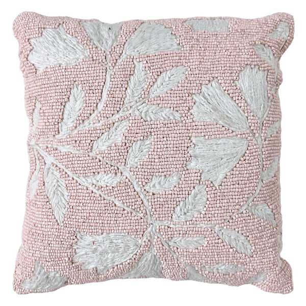 Tracey Boyd Pink Floral Beaded Throw Pillow, 12"