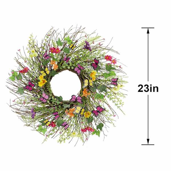 Yellow, Pink & Orange Butterflies Wreath, 23"