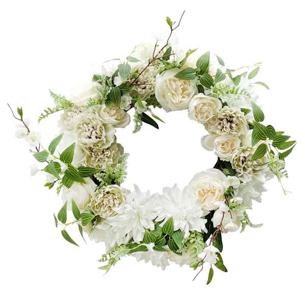 White Mixed Blooms Floral Wreath, 22"