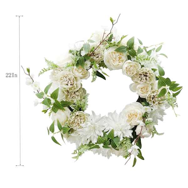 White Mixed Blooms Floral Wreath, 22"