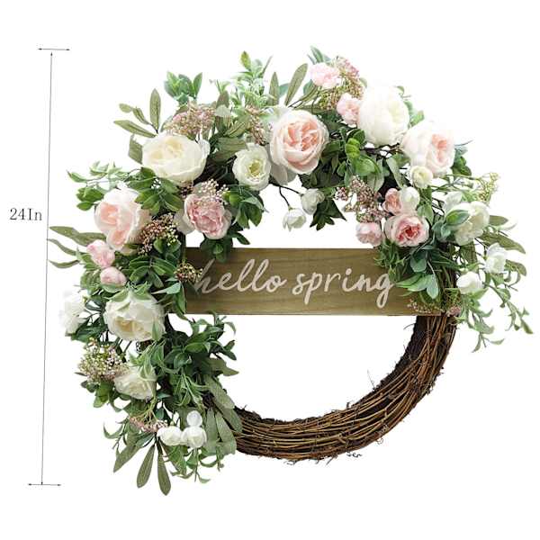 Hello Spring Pinks Roses & Leaves Floral Wreath, 24"