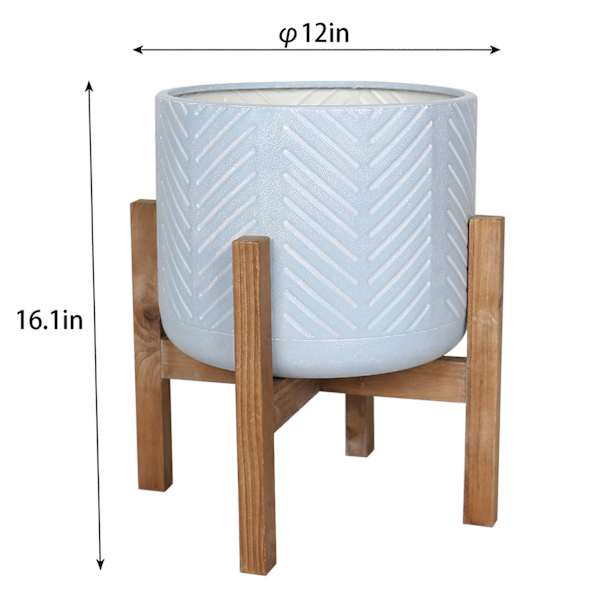 Bay Blue Metal & Wood Planter Stand, Small