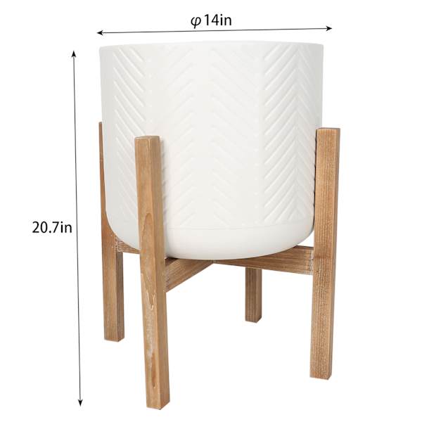 Bay White Metal & Wood Planter Stand, Medium