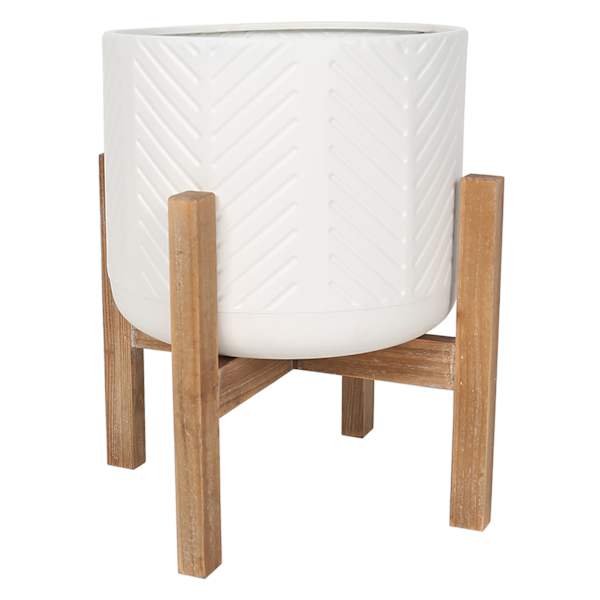 Bay White Metal & Wood Planter Stand, Small