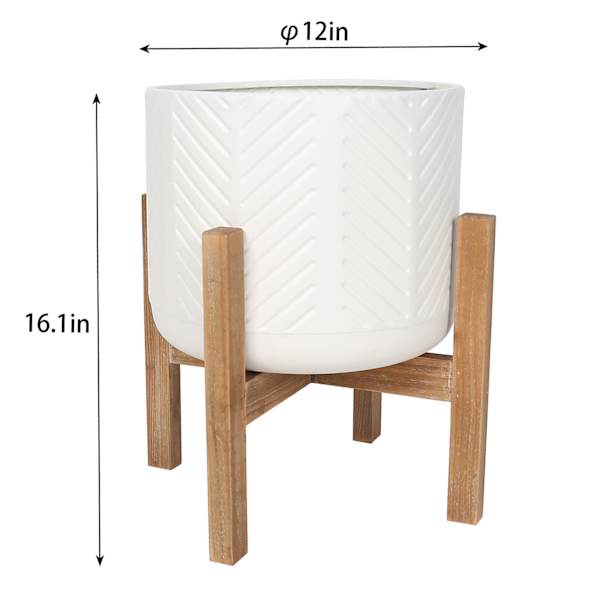 Bay White Metal & Wood Planter Stand, Small