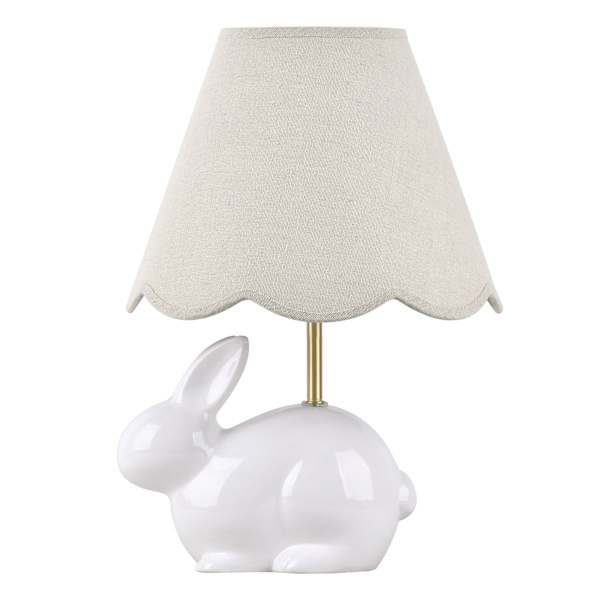 Providence White Ceramic Bunny Lamp with Scalloped Shade, 17.7"