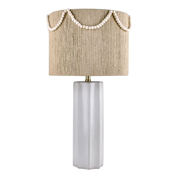 Distressed Ribbed Medium Table Lamp with Natural Rope Beaded Shade, 27"