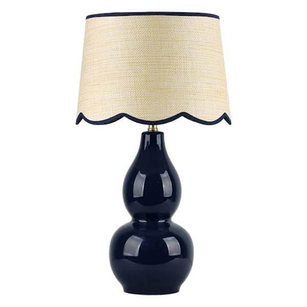 Providence Navy Double Gourd Ceramic Lamp with Scallop Shade, 17"