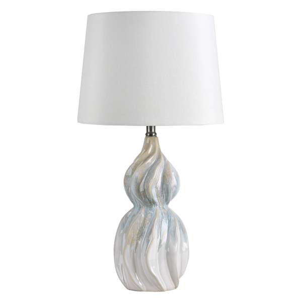 Blue Reactive Glaze Ceramic Medium Table Lamp with Shade, 25"
