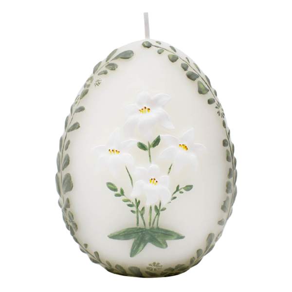 Honeybloom Embossed White Flower Egg Candle, 4"