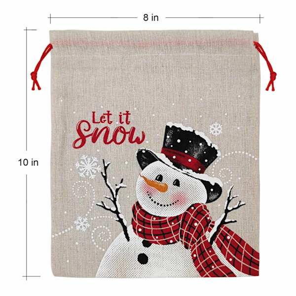 Let It Snow Snowman Burlap Gift Bag, 8x10