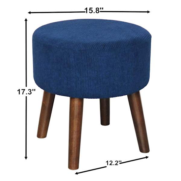 Emmy Stool with Wooden Legs, Navy Corduroy