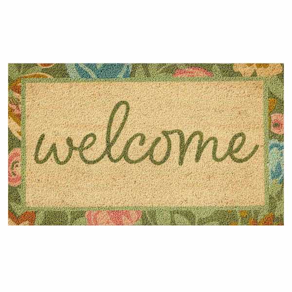 Welcome Floral Border Coir Mat, 18x30