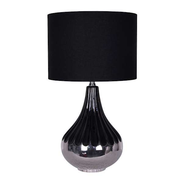 Crosby St. Black Metallic Ceramic Teardrop Table Lamp with Black Shade, 25"