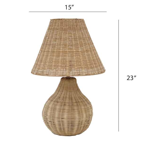 Honeybloom Natural Weaving Rattan Medium Table Lamp with Shade, 24"