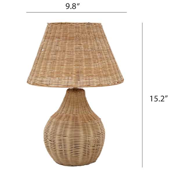 Honeybloom Natural Weaving Rattan Small Table Lamp with Shade, 16.5"