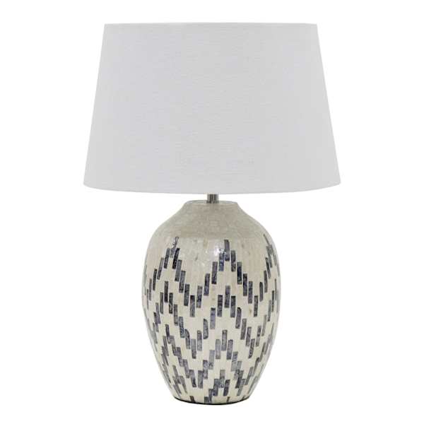 Found & Fable White & Blue Tile Chevron Large Table Lamp with Shade, 28"