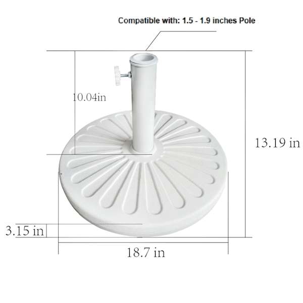 White Round Umbrella Base with Cement Inside, 40lb