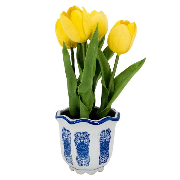 Yellow Tulips in Ceramic Pot, 11"