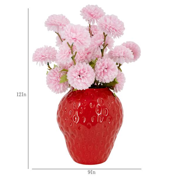 Pink Zinna in Strawberry Pot, 12"