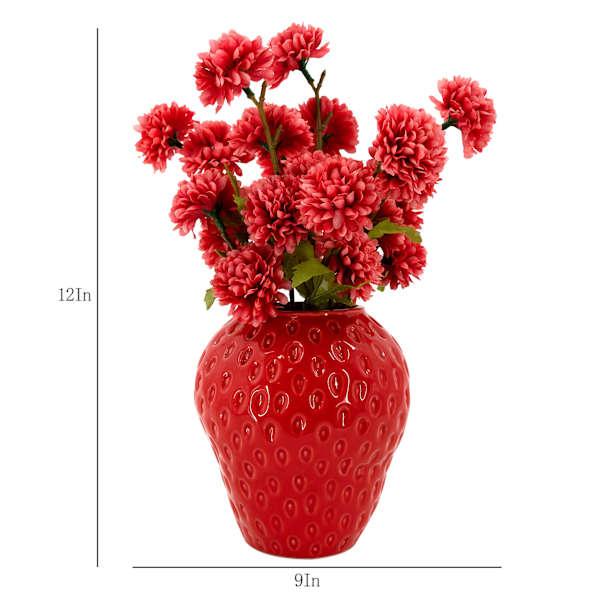 Red Zinna in Strawberry Pot, 12"