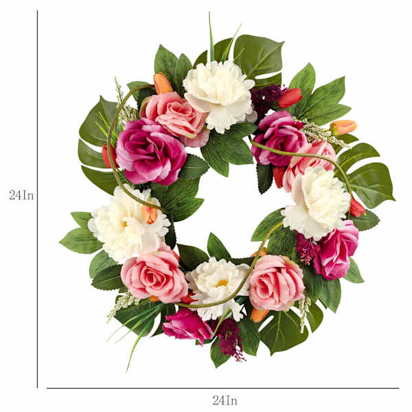 Pink & White Rose & Peony Wreath, 24"