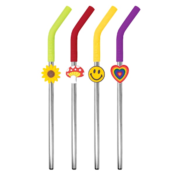 4-Pack Mushroom Charm Stainless Steel Straw Set
