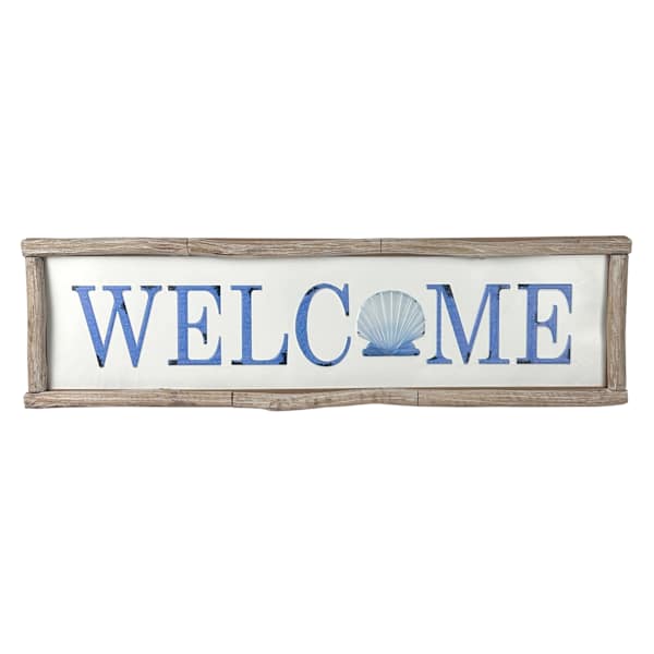 Honeybloom Blue Metal & Wood Beach House Wall Décor, 38x3