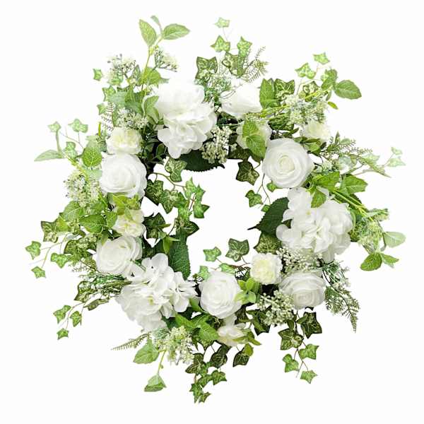 Rose, Hydrangea & Leaves Wreath, 22"