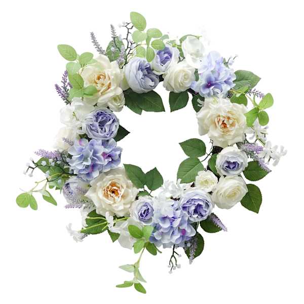 Blue & White Rose & Hydrangea Wreath, 23"
