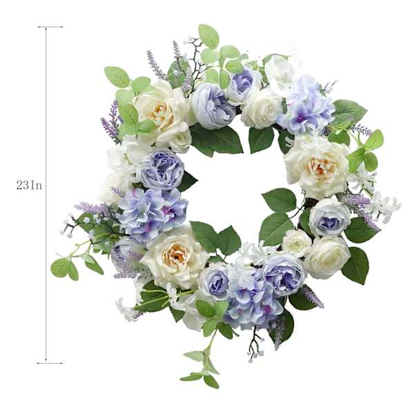 Blue & White Rose & Hydrangea Wreath, 23"