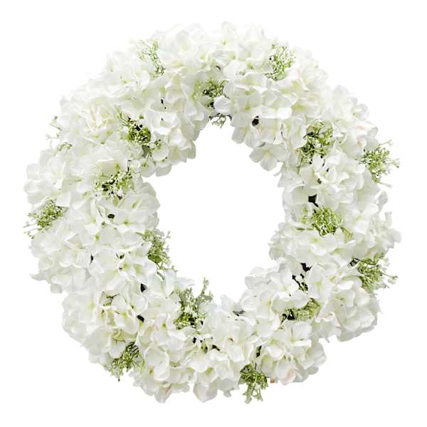 Providence White Hydrangea & Baby's Breath Wreath, 24"